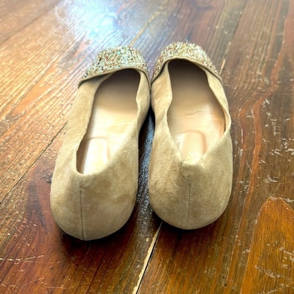 French Sole FS/NY Beige Suede Square Toe Ballet Flat Shoes w/Crystals Size 7.5 - Picture 5 of 9